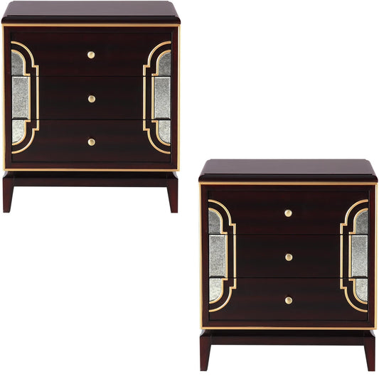 Scarlet Antique 2pc Bedside Table Solid Birch Wood 3 Drawers Cabinet Nightstand - Cosy Abode