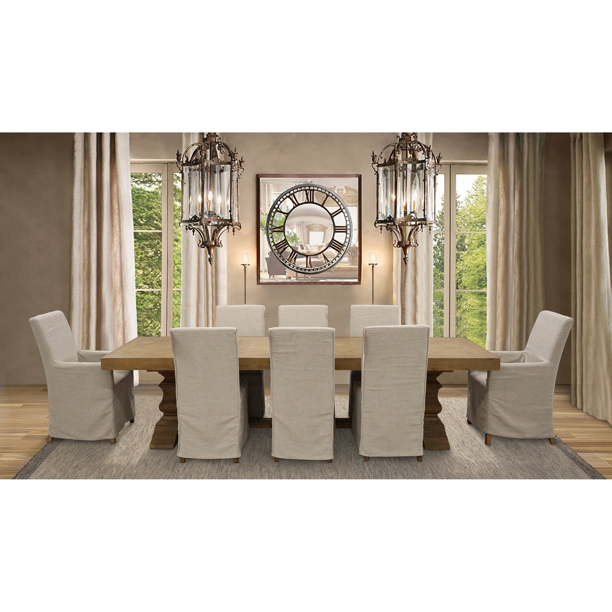 Ixora  Dining Chair Set of 10 Fabric Slipcover French Provincial Carver Timber - Cosy Abode