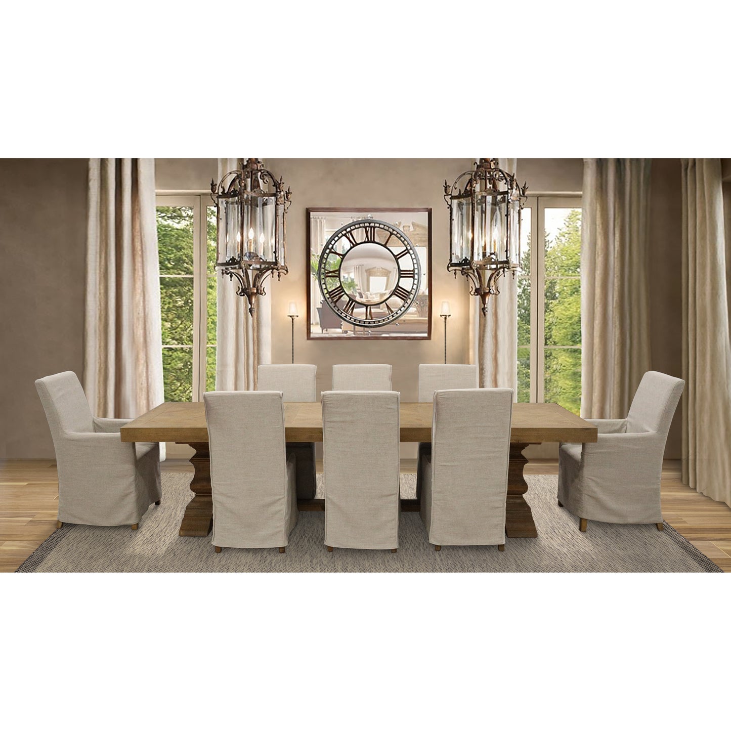 Ixora  Dining Chair Set of 8 Fabric Slipcover French Provincial Carver Timber - Cosy Abode