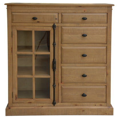 Jade Tallboy 6 Chest of Drawers 1 Door Bed Storage Cabinet Stand - Natural - Cosy Abode