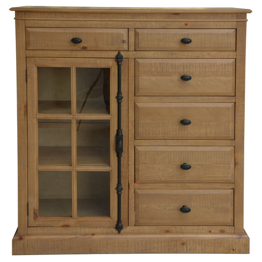 Jade Tallboy 6 Chest of Drawers 1 Door Bed Storage Cabinet Stand - Natural - Cosy Abode
