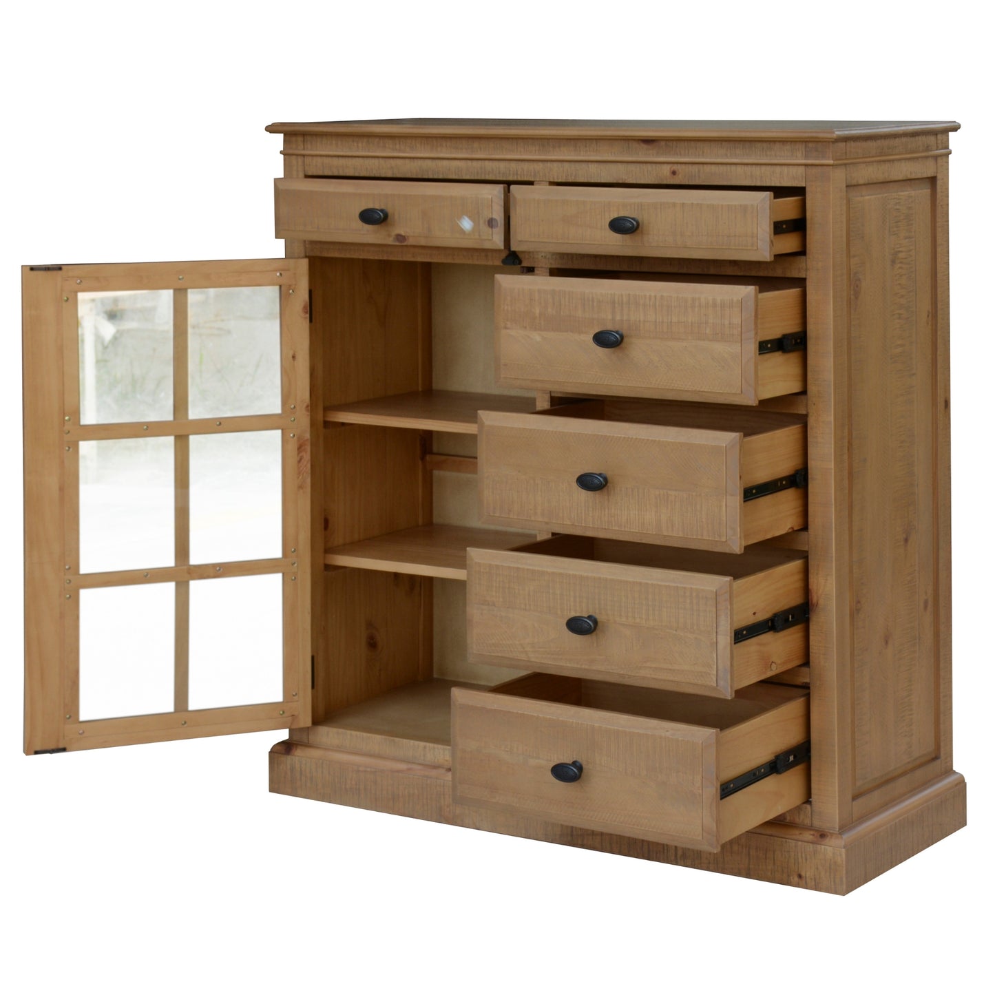 Jade Tallboy 6 Chest of Drawers 1 Door Bed Storage Cabinet Stand - Natural - Cosy Abode
