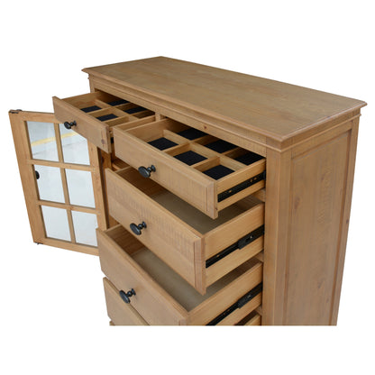 Jade Tallboy 6 Chest of Drawers 1 Door Bed Storage Cabinet Stand - Natural - Cosy Abode