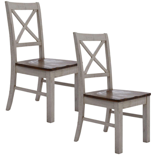 Erica X-Back Dining Chair Set of 2 Solid Acacia Timber Wood Hampton Brown White - Cosy Abode