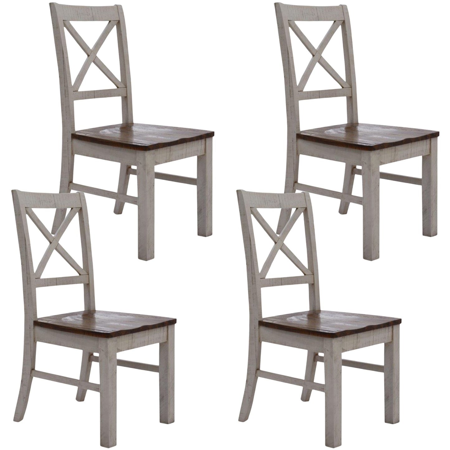 Erica X-Back Dining Chair Set of 4 Solid Acacia Timber Wood Hampton Brown White - Cosy Abode