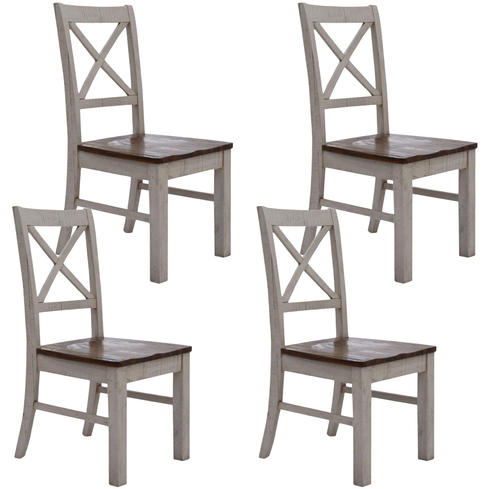Erica X-Back Dining Chair Set of 4 Solid Acacia Timber Wood Hampton Brown White - Cosy Abode