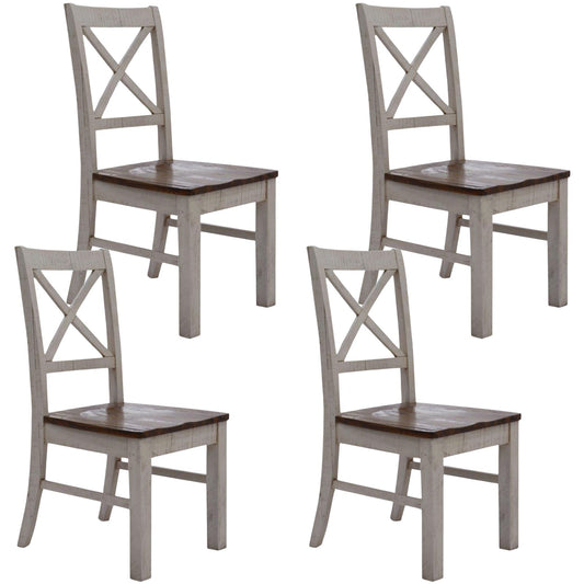 Erica X-Back Dining Chair Set of 4 Solid Acacia Timber Wood Hampton Brown White - Cosy Abode