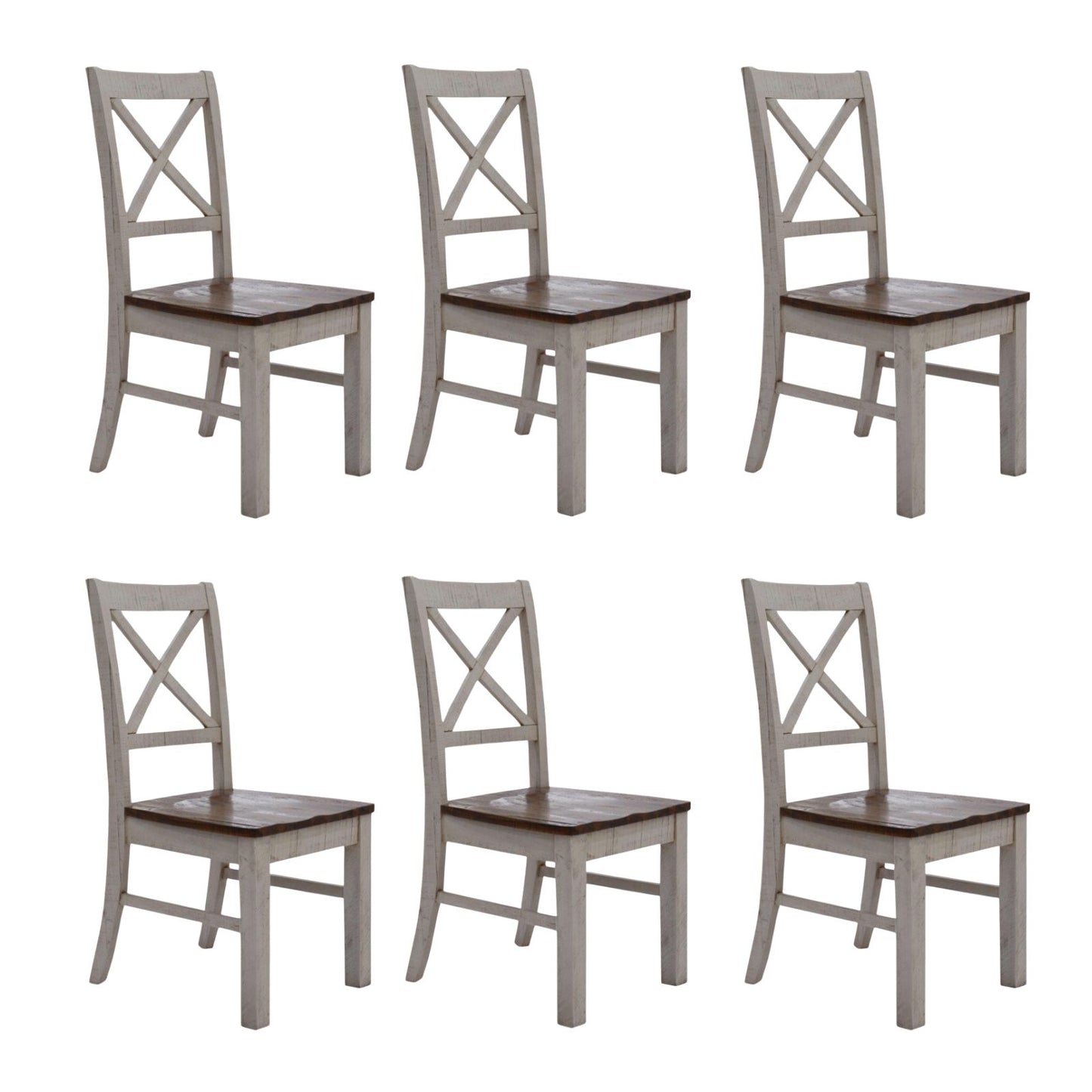 Erica X-Back Dining Chair Set of 6 Solid Acacia Timber Wood Hampton Brown White - Cosy Abode