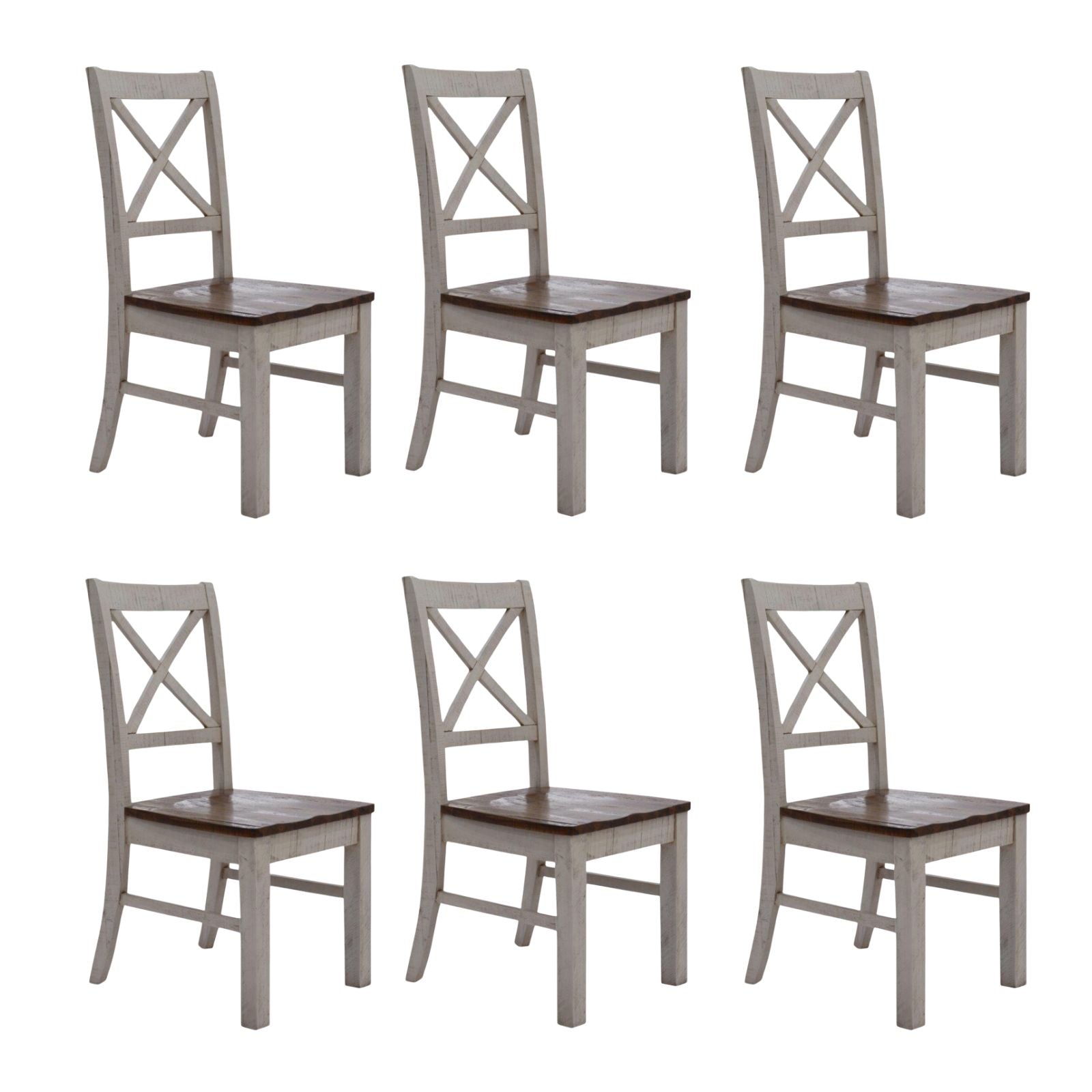 Erica X-Back Dining Chair Set of 6 Solid Acacia Timber Wood Hampton Brown White - Cosy Abode