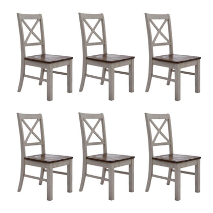 Erica X-Back Dining Chair Set of 6 Solid Acacia Timber Wood Hampton Brown White - Cosy Abode