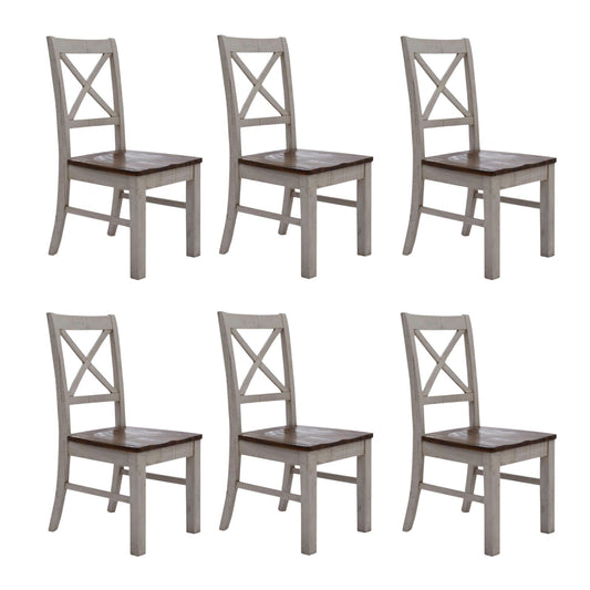 Erica X-Back Dining Chair Set of 6 Solid Acacia Timber Wood Hampton Brown White - Cosy Abode