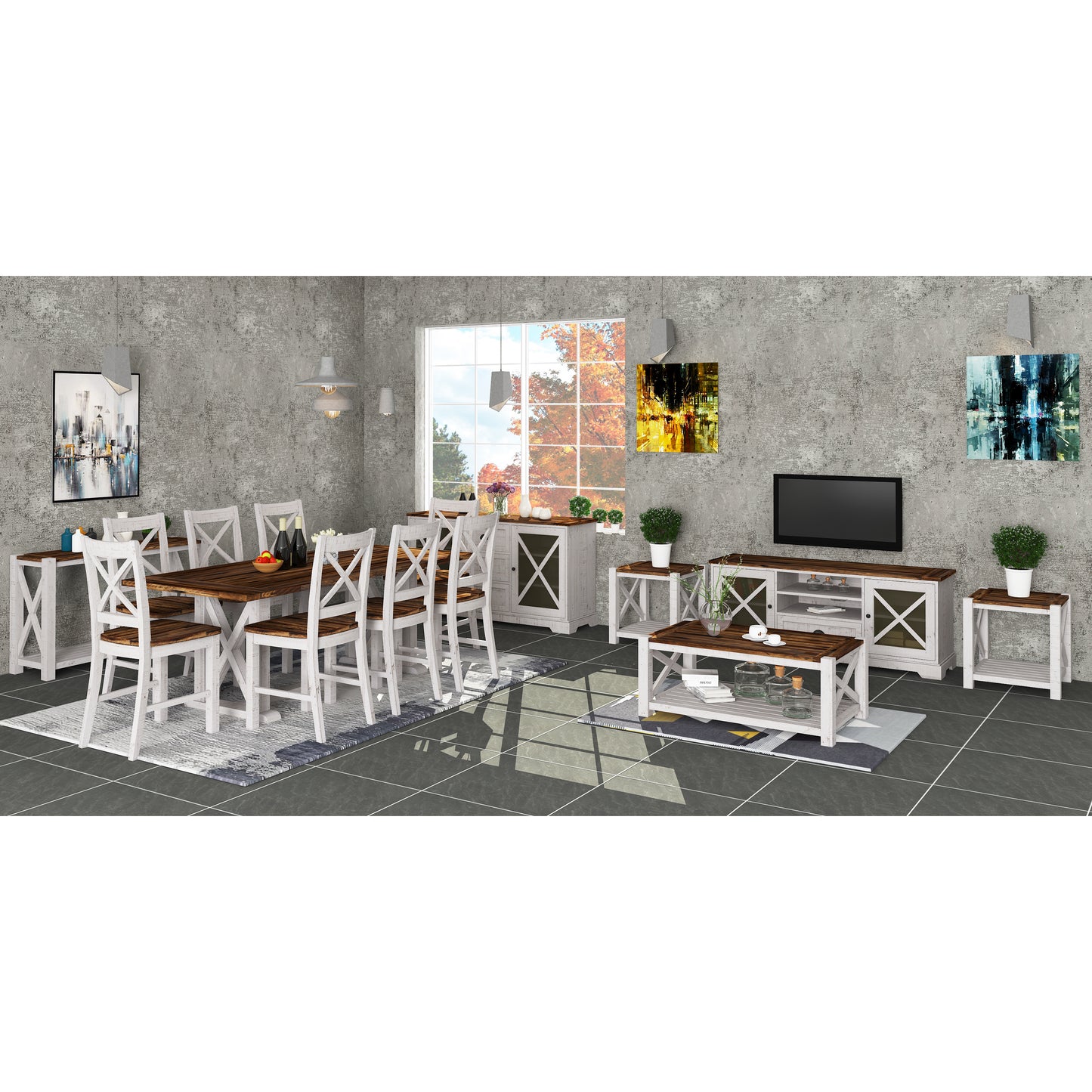 Erica X-Back Dining Chair Set of 6 Solid Acacia Timber Wood Hampton Brown White - Cosy Abode