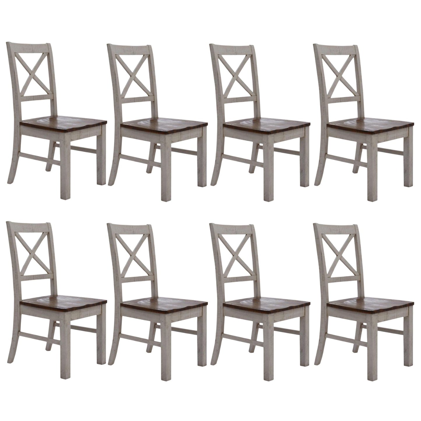 Erica X-Back Dining Chair Set of 8 Solid Acacia Timber Wood Hampton Brown White - Cosy Abode