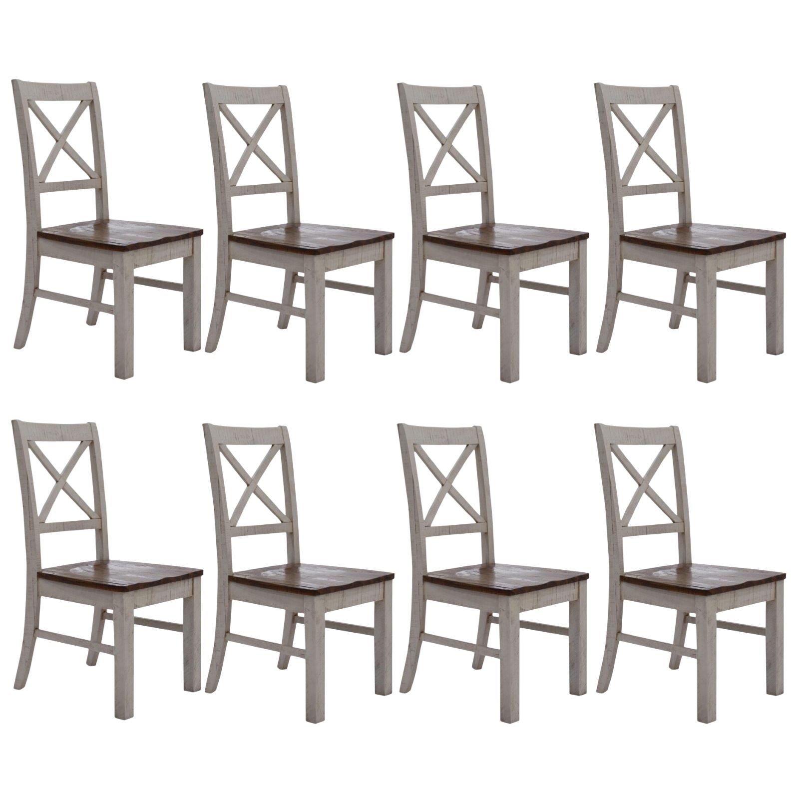 Erica X-Back Dining Chair Set of 8 Solid Acacia Timber Wood Hampton Brown White - Cosy Abode