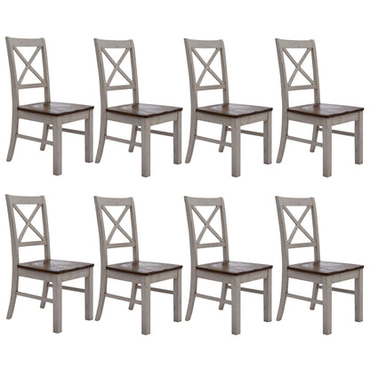 Erica X-Back Dining Chair Set of 8 Solid Acacia Timber Wood Hampton Brown White - Cosy Abode