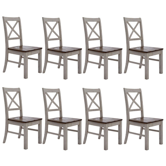 Erica X-Back Dining Chair Set of 8 Solid Acacia Timber Wood Hampton Brown White - Cosy Abode