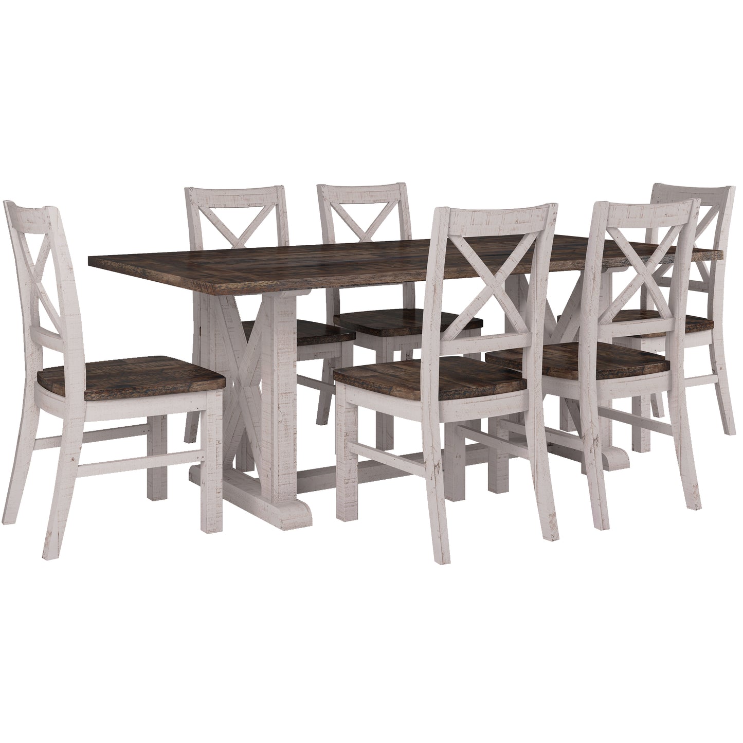 Erica 7pc Dining Set 200cm Table 6 Chair Solid Acacia Wood Timber Brown White - Cosy Abode