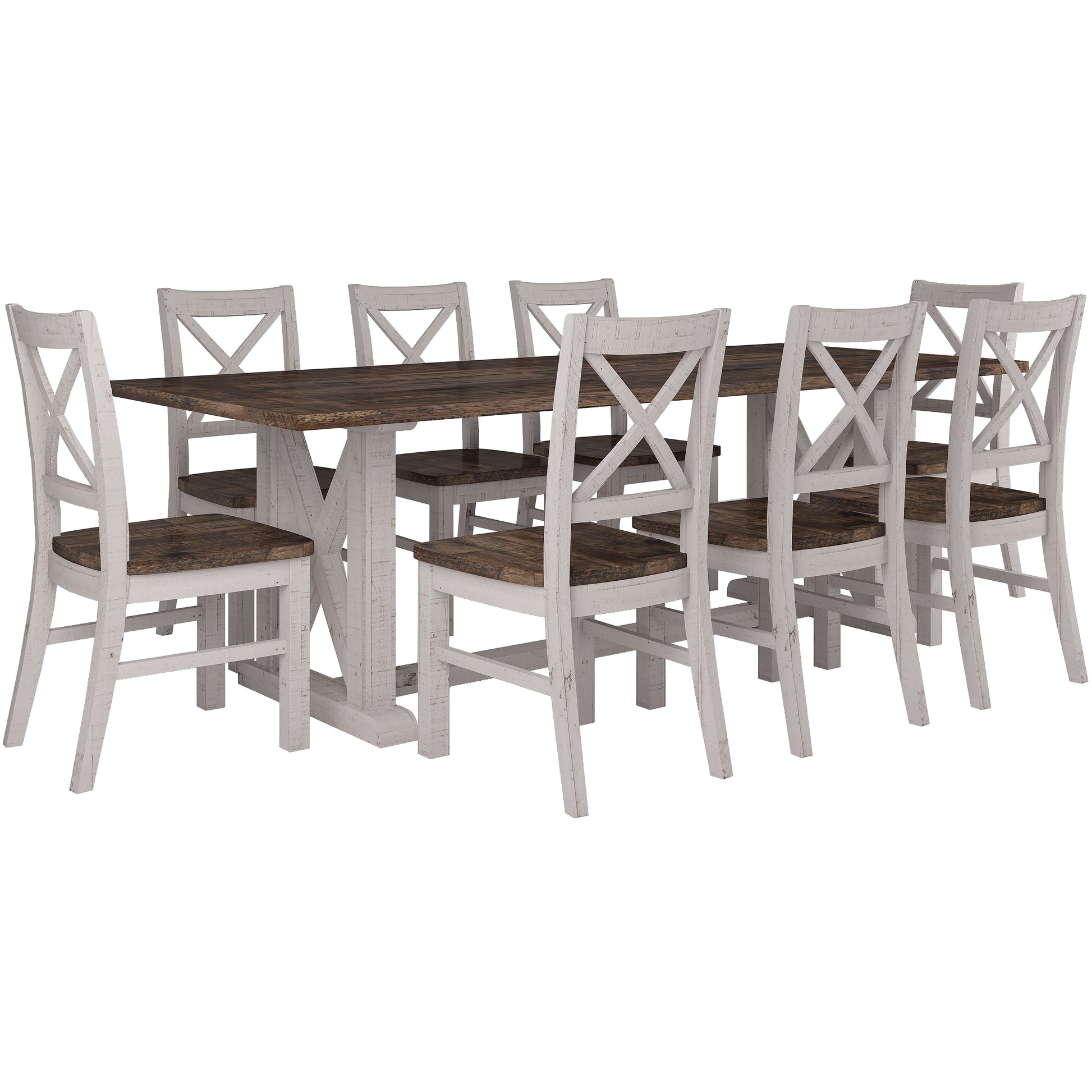 Erica 9pc Dining Set 240cm Table 8 Chair Solid Acacia Wood Timber Brown White - Cosy Abode