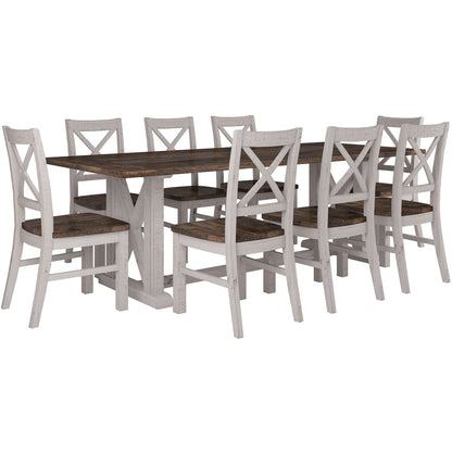 Erica 9pc Dining Set 240cm Table 8 Chair Solid Acacia Wood Timber Brown White - Cosy Abode