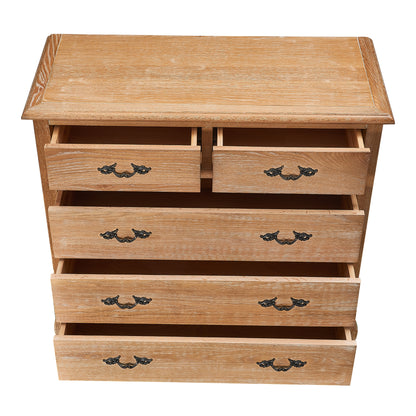 Bali Tallboy 5 Chest of Drawers Storage Cabinet Oak - Cosy Abode
