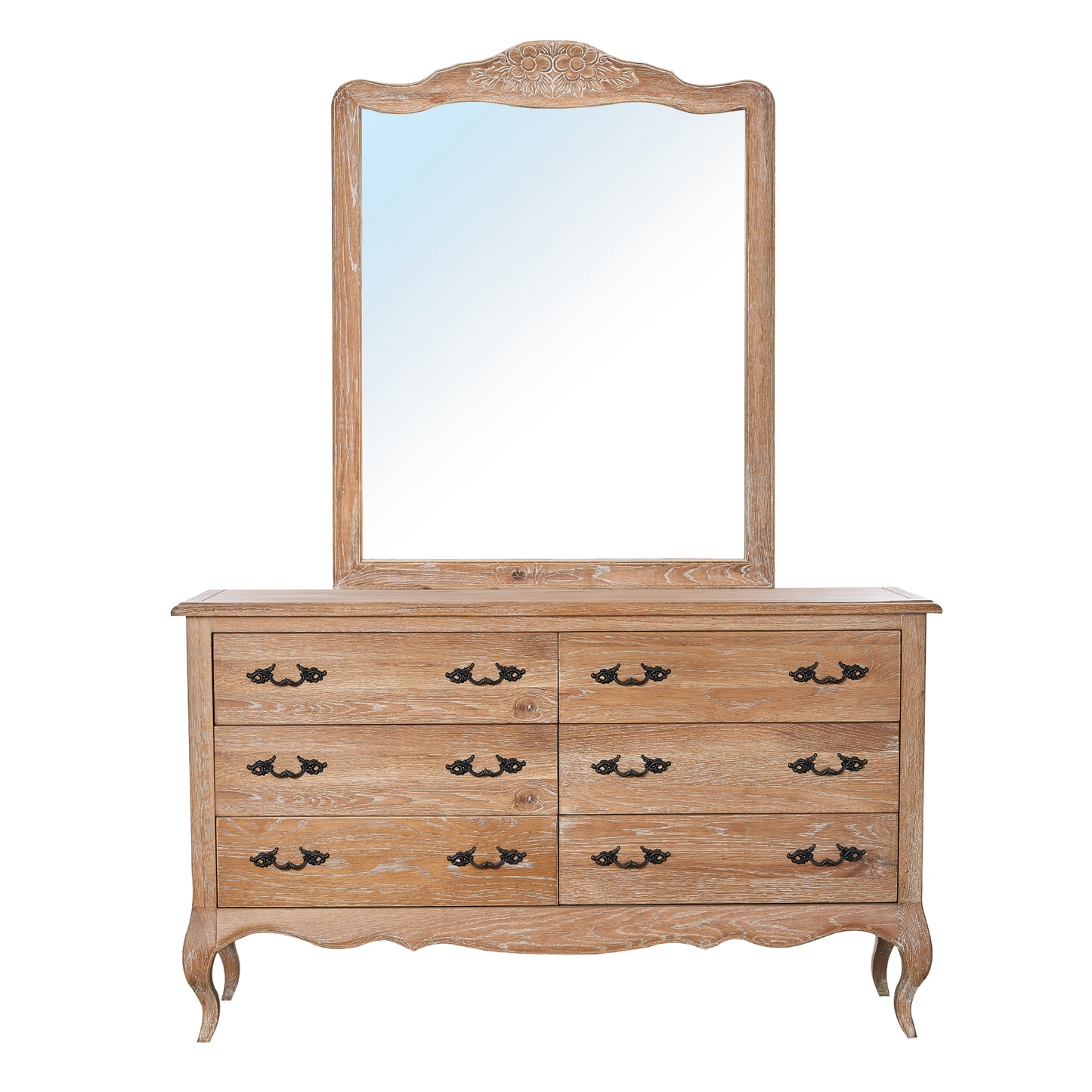 Bali Dresser Mirror 6 Chest of Drawers Tallboy Storage Cabinet Oak - Cosy Abode
