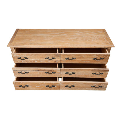 Bali Dresser Mirror 6 Chest of Drawers Tallboy Storage Cabinet Oak - Cosy Abode