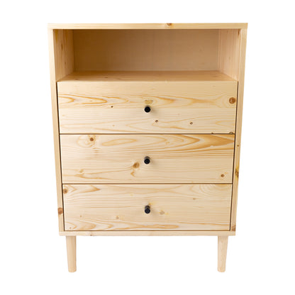 Jamie Tallboy 3 Chest of Drawers Solid Pine Wood Bed Storage Cabinet - Natural - Cosy Abode