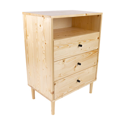 Jamie Tallboy 3 Chest of Drawers Solid Pine Wood Bed Storage Cabinet - Natural - Cosy Abode