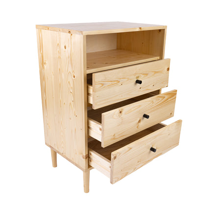Jamie Tallboy 3 Chest of Drawers Solid Pine Wood Bed Storage Cabinet - Natural - Cosy Abode