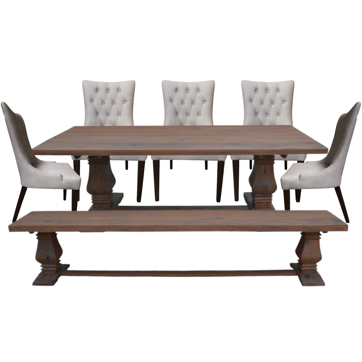 Florence  7pc Dining Table Set 230cm 5 Chair 1 Seat Bench French Provincial - Cosy Abode