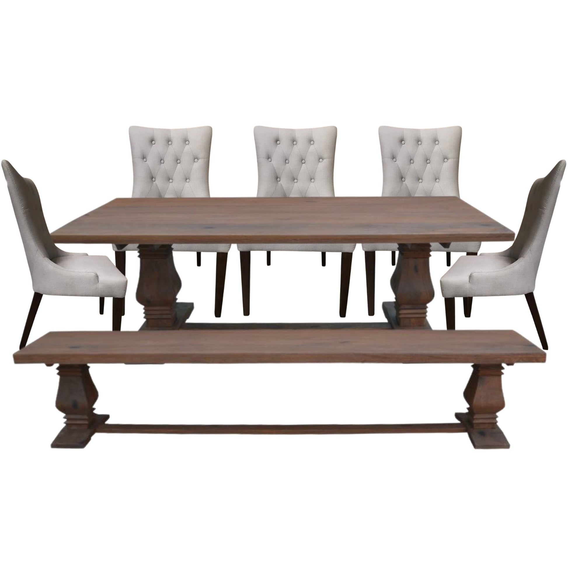Florence  7pc Dining Table Set 230cm 5 Chair 1 Seat Bench French Provincial - Cosy Abode