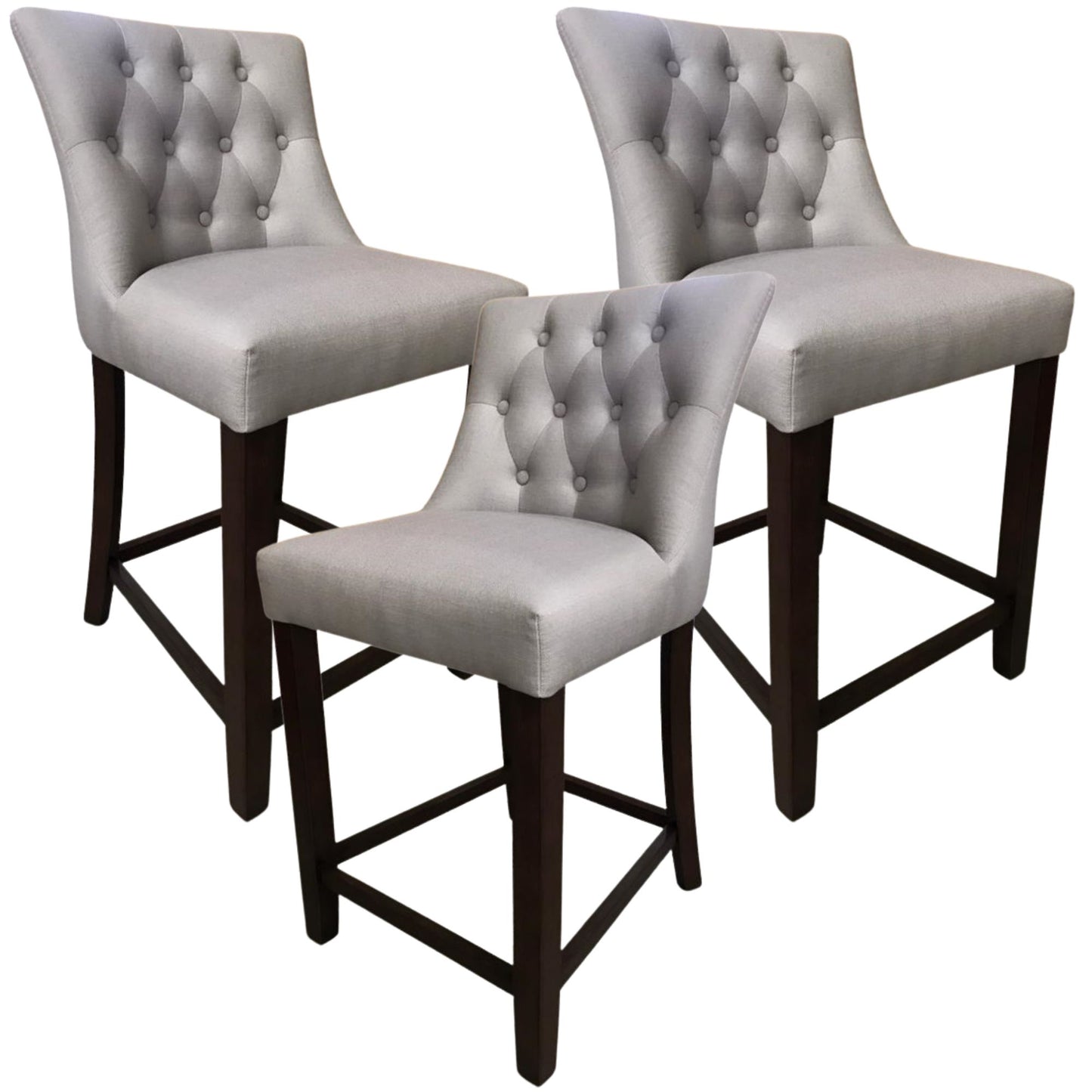 Florence  3pc High Fabric Dining Chair Bar Stool French Provincial Solid Timber - Cosy Abode