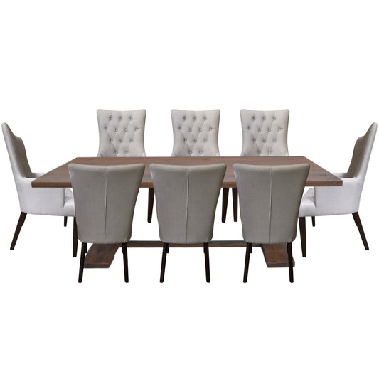 Florence  9pc Dining Table Set 230cm 6 Fabric 2 Carver Chair French Provincial - Cosy Abode