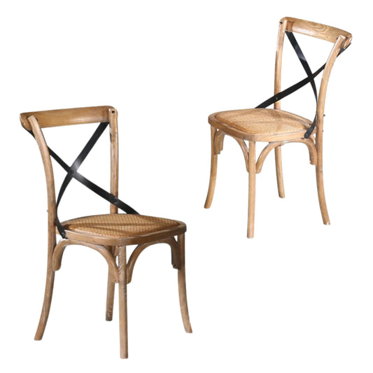 Woodland 2pc Set Dining Chair X-Back Birch Timber Wood Woven Seat Natural - Cosy Abode