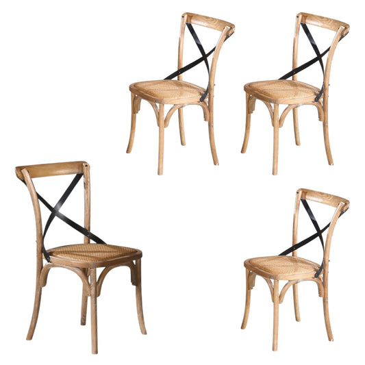 Woodland 4pc Set Dining Chair X-Back Birch Timber Wood Woven Seat Natural - Cosy Abode