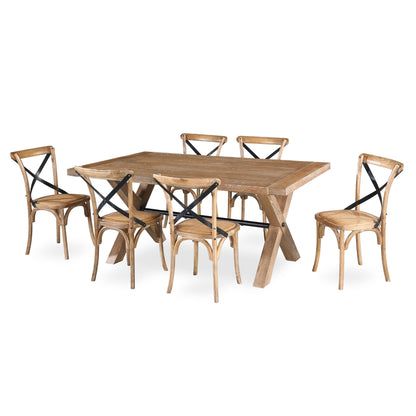Woodland 4pc Set Dining Chair X-Back Birch Timber Wood Woven Seat Natural - Cosy Abode
