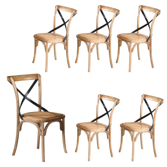 Woodland 6pc Set Dining Chair X-Back Birch Timber Wood Woven Seat Natural - Cosy Abode