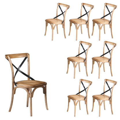 Woodland 8pc Set Dining Chair X-Back Birch Timber Wood Woven Seat Natural - Cosy Abode