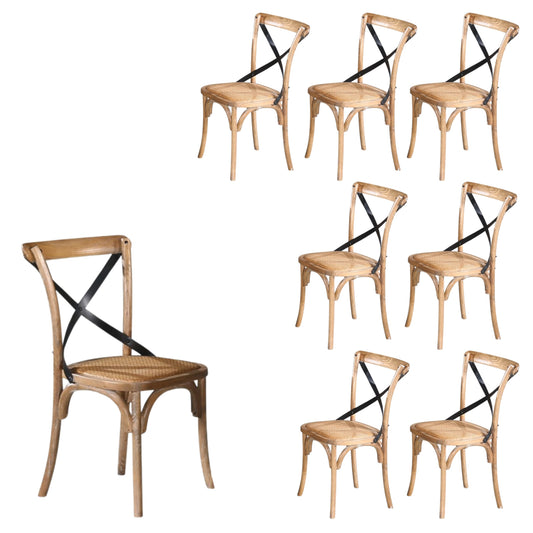 Woodland 8pc Set Dining Chair X-Back Birch Timber Wood Woven Seat Natural - Cosy Abode