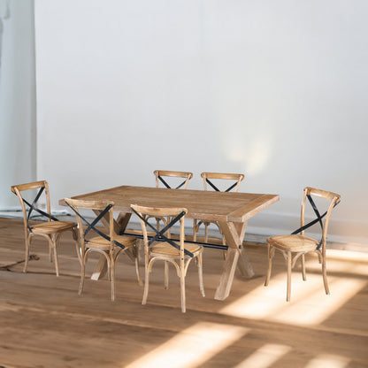 Woodland 8pc Set Dining Chair X-Back Birch Timber Wood Woven Seat Natural - Cosy Abode