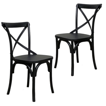 Rustica 2pc Set Dining Chair X-Back Solid Timber Wood Seat Black - Cosy Abode