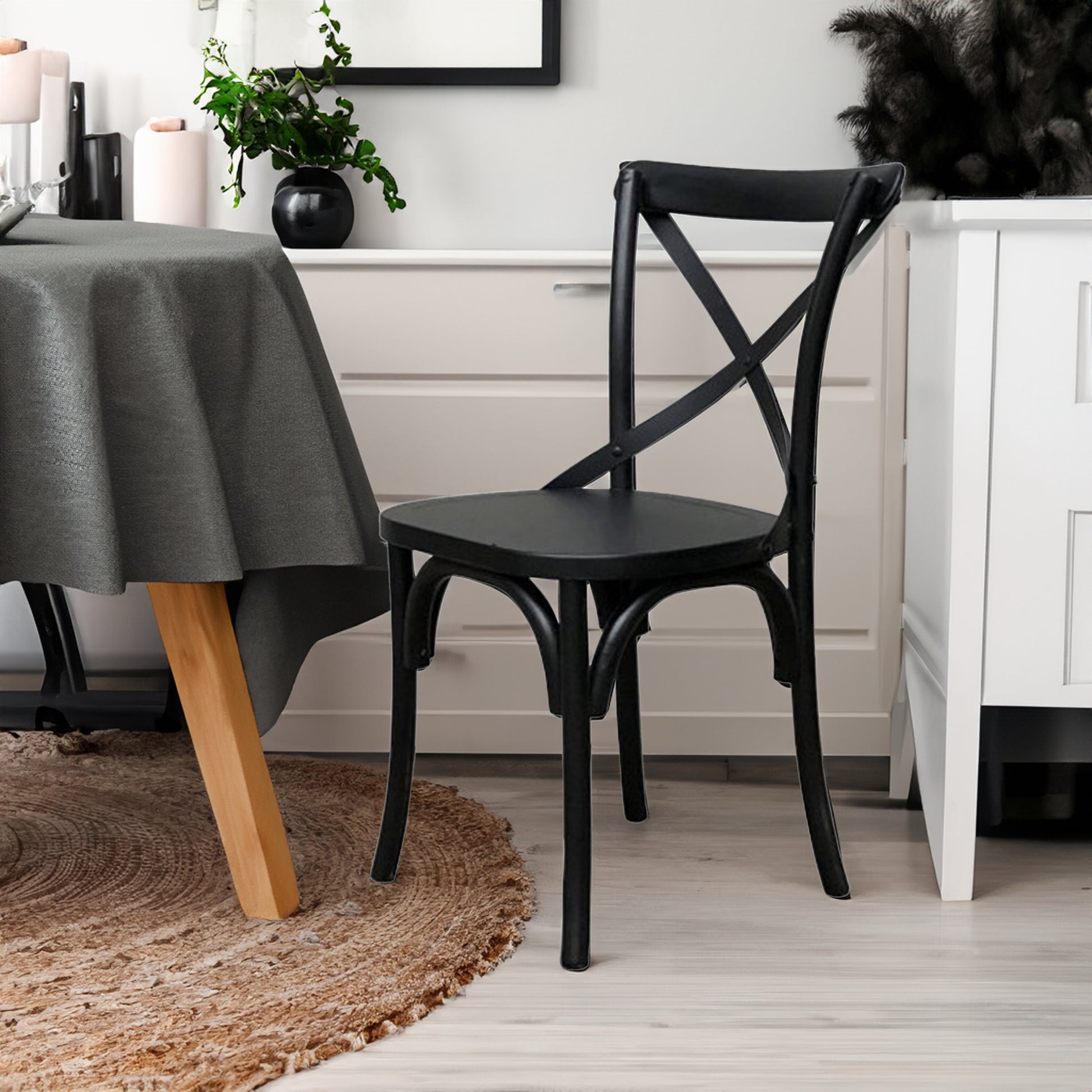 Rustica 2pc Set Dining Chair X-Back Solid Timber Wood Seat Black - Cosy Abode