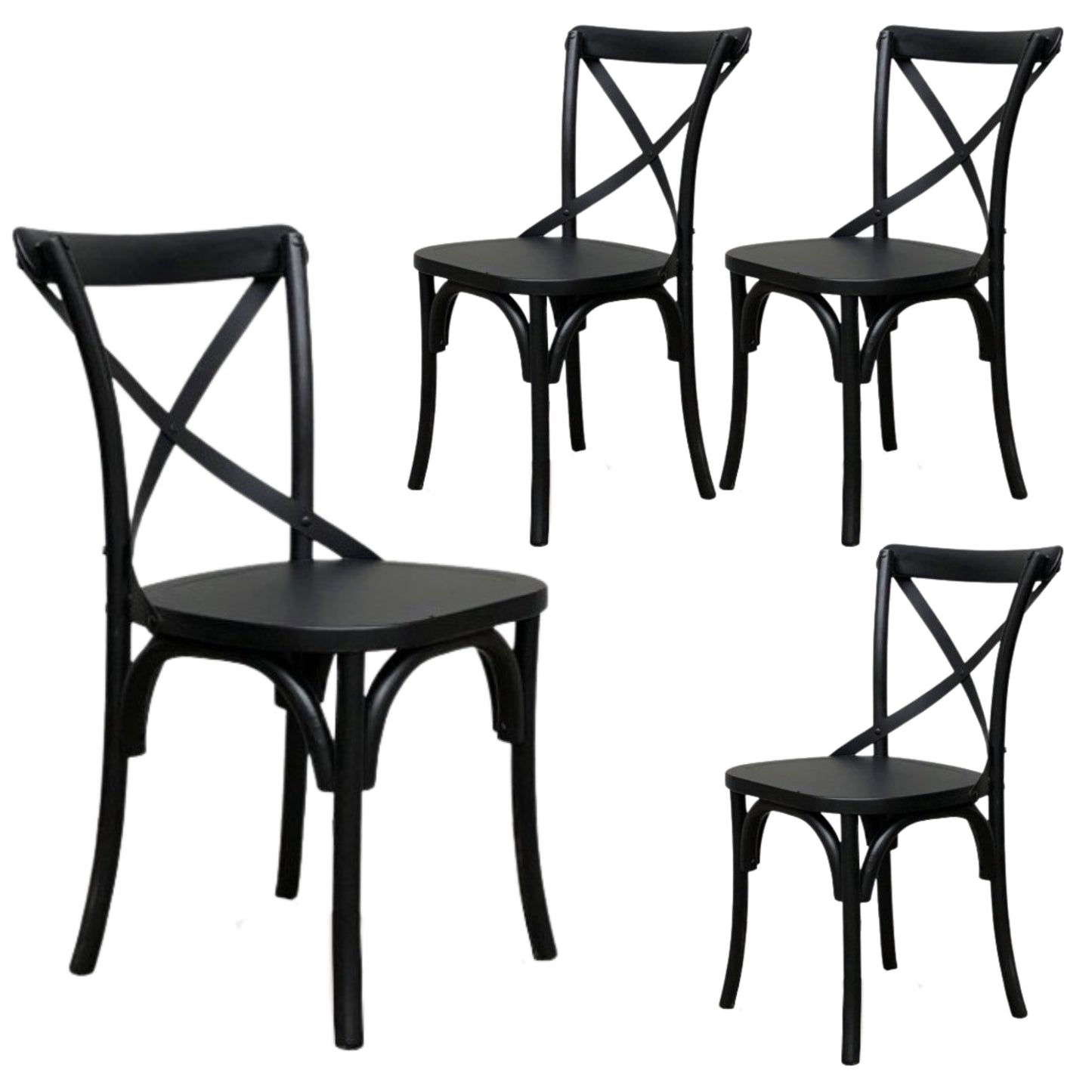 Rustica 4pc Set Dining Chair X-Back Solid Timber Wood Seat Black - Cosy Abode