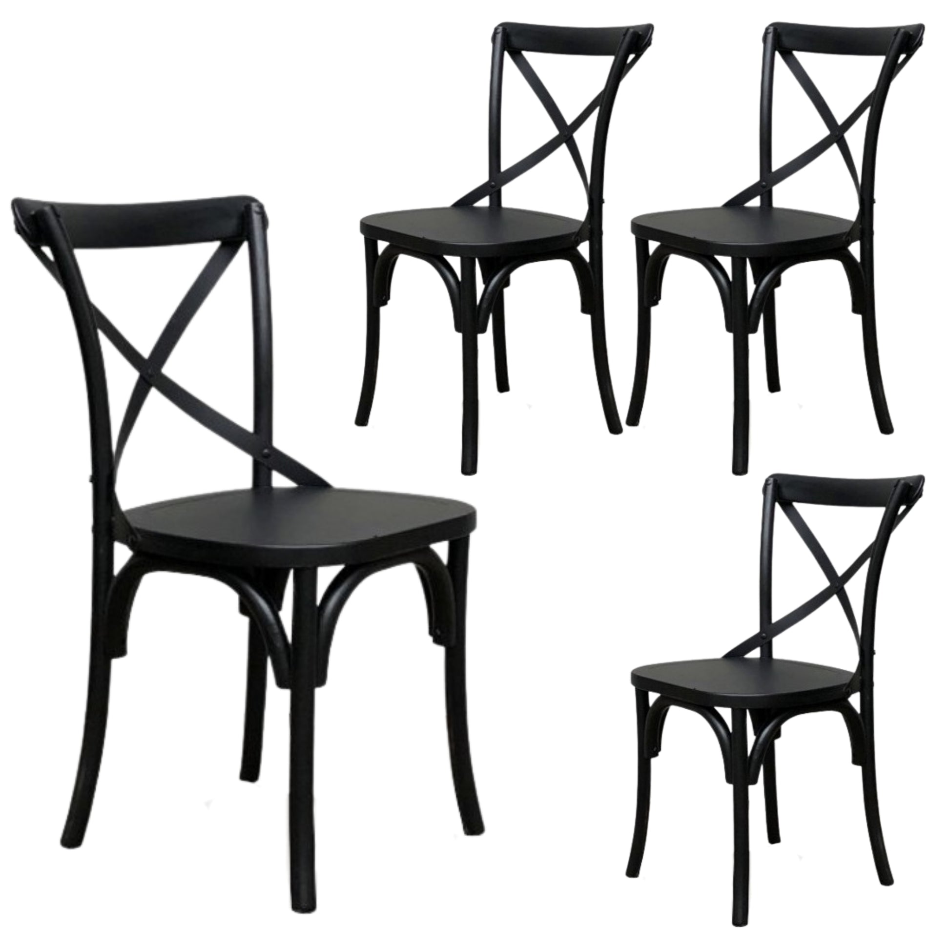 Rustica 4pc Set Dining Chair X-Back Solid Timber Wood Seat Black - Cosy Abode
