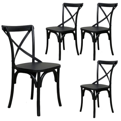 Rustica 4pc Set Dining Chair X-Back Solid Timber Wood Seat Black - Cosy Abode