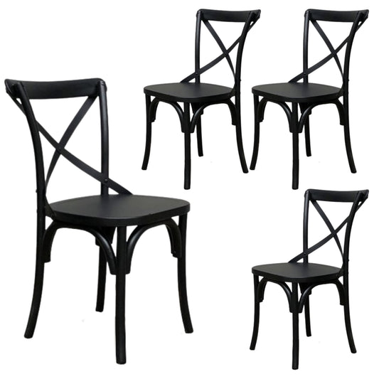 Rustica 4pc Set Dining Chair X-Back Solid Timber Wood Seat Black - Cosy Abode