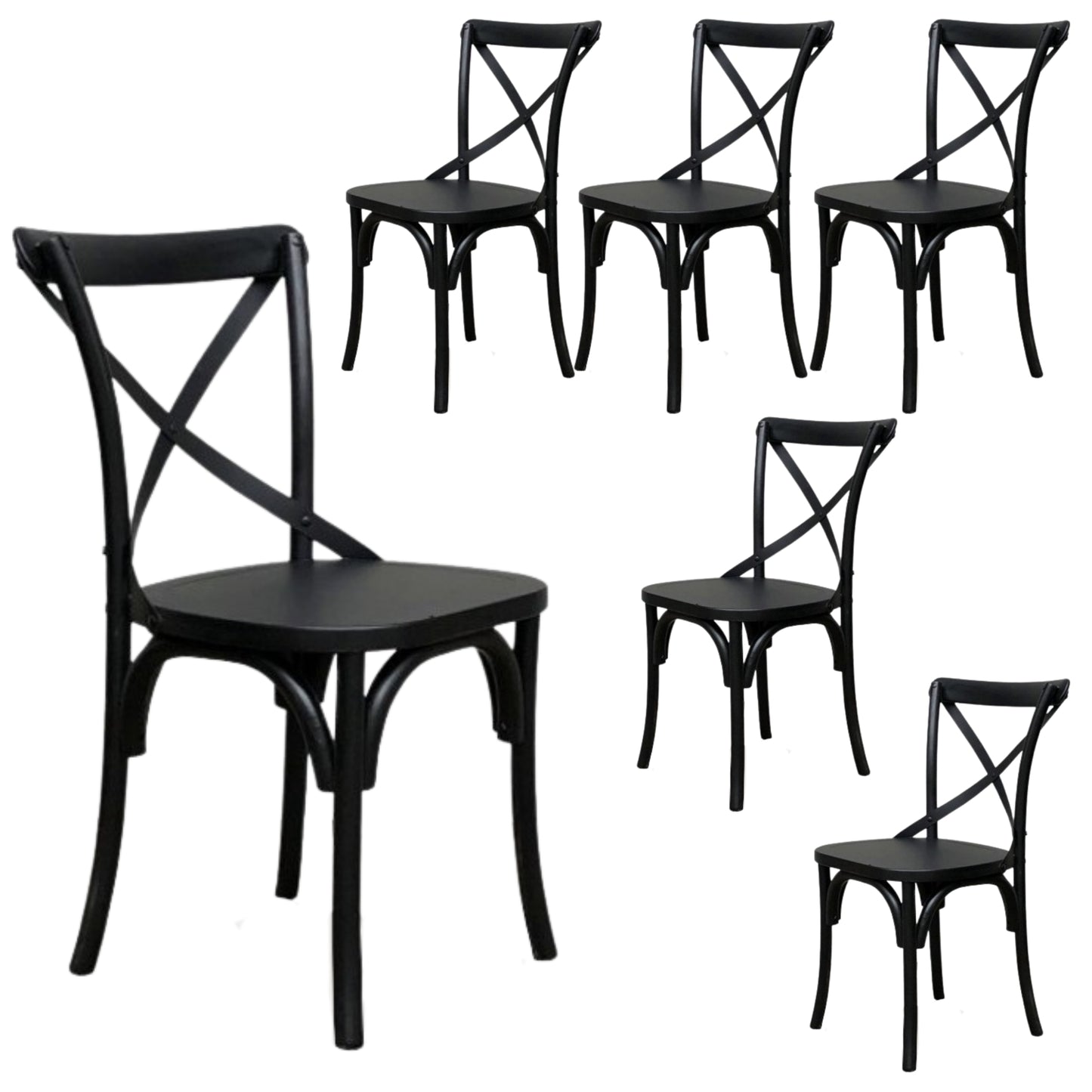 Rustica 6pc Set Dining Chair X-Back Solid Timber Wood Seat Black - Cosy Abode