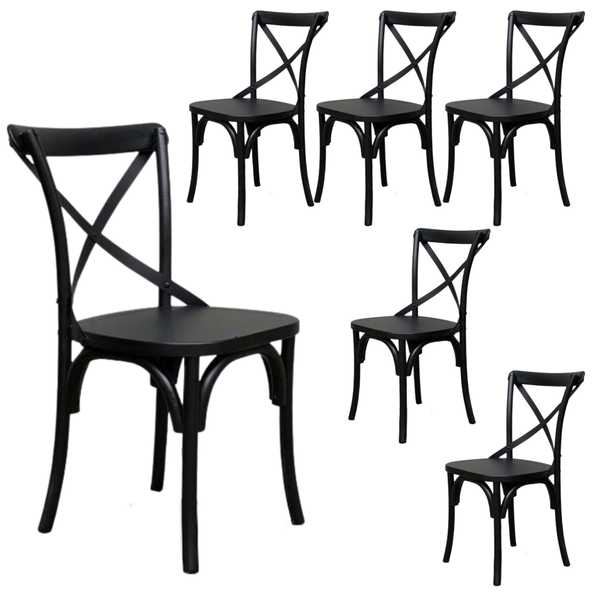 Rustica 6pc Set Dining Chair X-Back Solid Timber Wood Seat Black - Cosy Abode