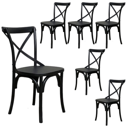 Rustica 6pc Set Dining Chair X-Back Solid Timber Wood Seat Black - Cosy Abode