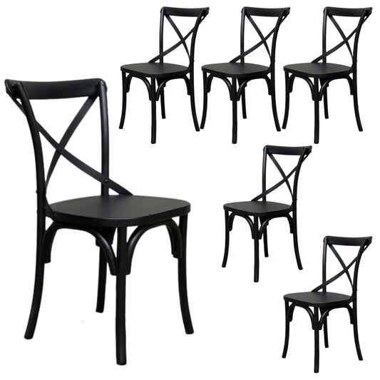Rustica 6pc Set Dining Chair X-Back Solid Timber Wood Seat Black - Cosy Abode